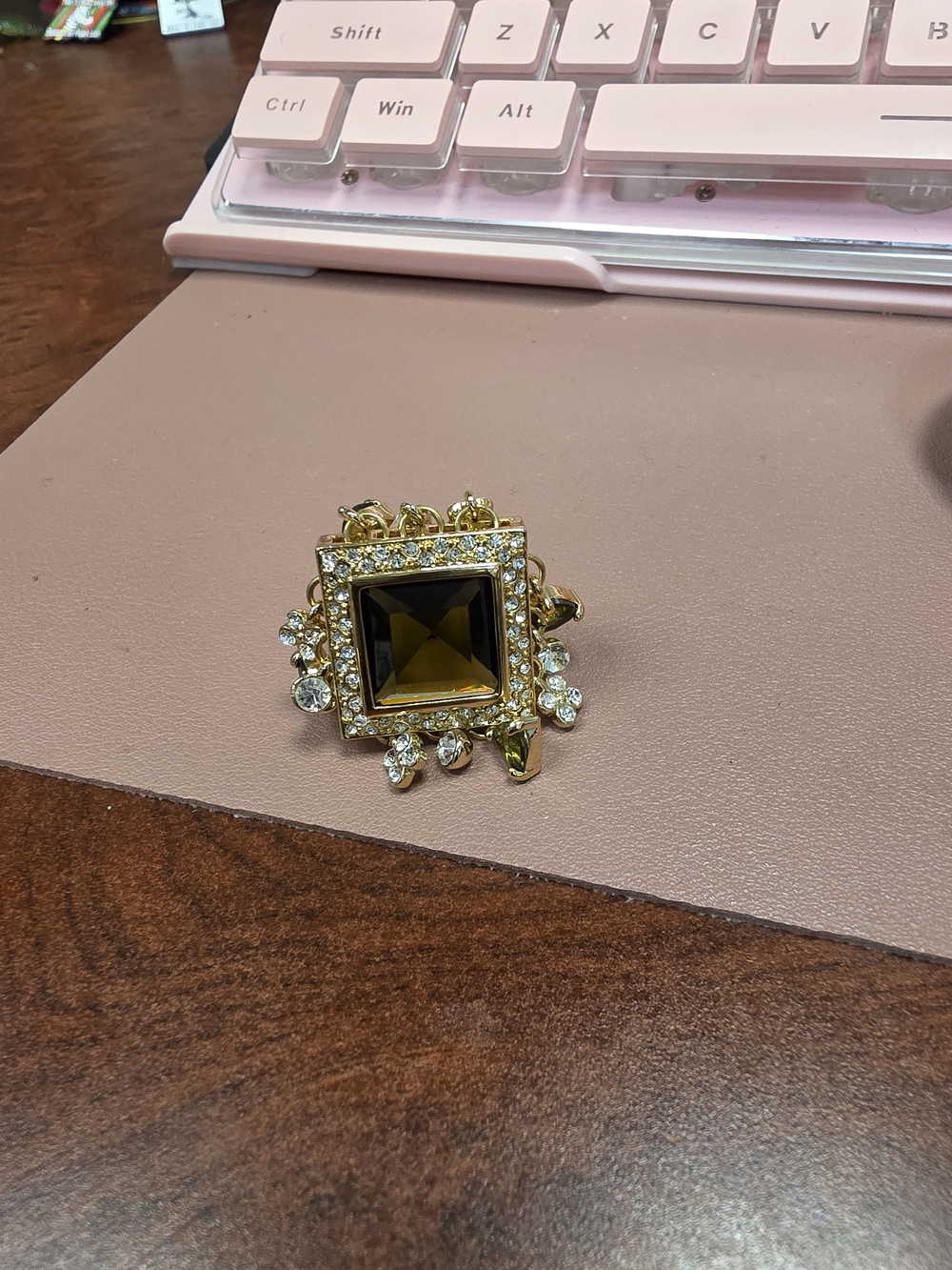 Gold-Tone Square Smoky Crystal Statement Ring - Women Jewelry